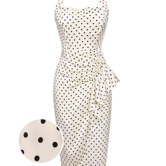 1960s Ivory Polka Dot Halter Dress - Picture 2 of 5